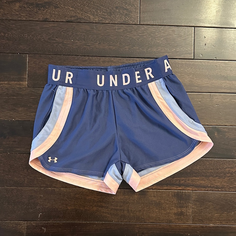 Under Armour Women's Navy and Light Pink Athletic Shorts